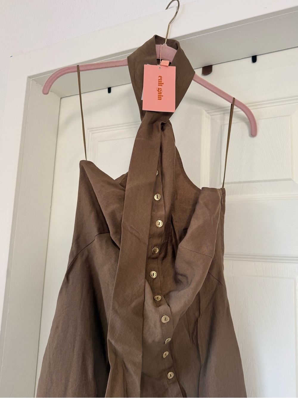 Cult Gaia Romia Brown Midi Dress with Neck Tie NWT - Picture 7 of 9